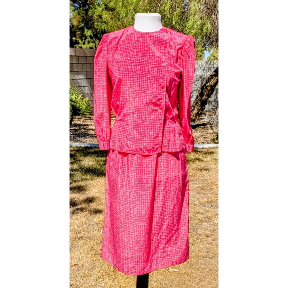 1980s Graphic Charles Bianco Italian Collection 2pc Sz6 Petite L/S Dress Set EUC